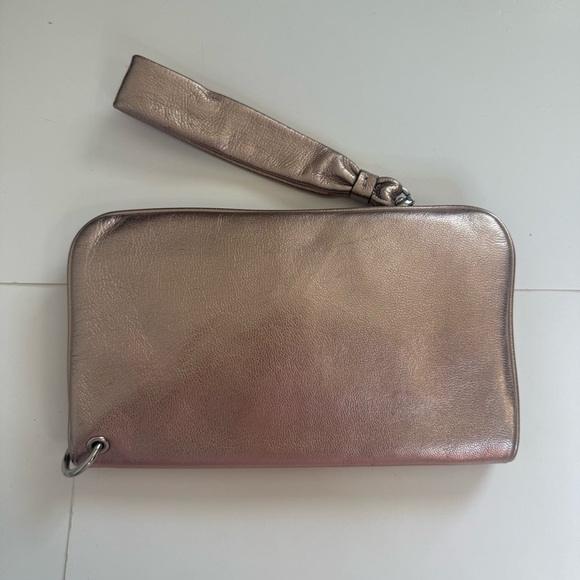 Authentic COACH Rose Metallic Leather Foldover Mini Purse Bag Clutch - Picture 2 of 8